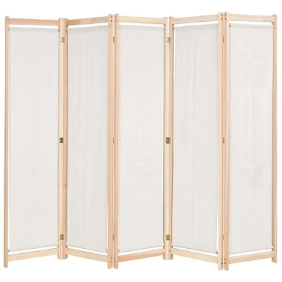 Immagine di vidaXL Legno Pino Divisorio Stanza a 5 Pannelli in Tessuto Separè Paravento