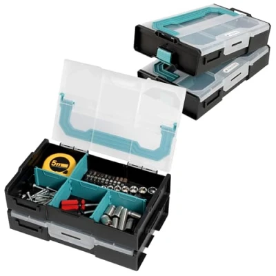 Immagine di Navaris Valigetta Porta Minuteria Set di 2 Cassetta Attrezzi Vuota per Minuterie Organizer Viti e Portaminuteria Scomparti Personalizzabili Impilabile