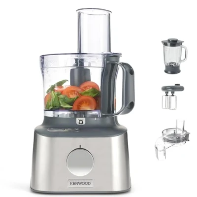 Immagine di Kenwood MultiPro Compact + FDM315SS Robot da Cucina con bilancia integrata che trita, impasta, affetta, grattugia, Ciotola 1,2L, Frullatore in vetro 1.2L, 10 accessori+Express Serve, 2Vel.+Pulse, 800W