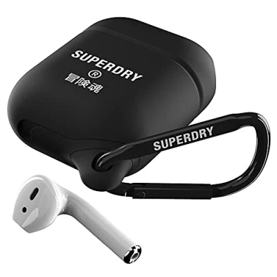 Immagine di Superdry custodia per Airpod AirPods, compatibile con caricabatterie wireless Bluetooth, impermeabile in silicone cuffie wireless, nero