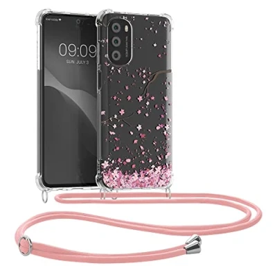 Immagine di kwmobile Custodia Compatibile con Motorola Moto G52 / G82 5G Cover Back Case in Silicone TPU Protezione Smartphone Cordino rosa/marrone scuro/trasparente