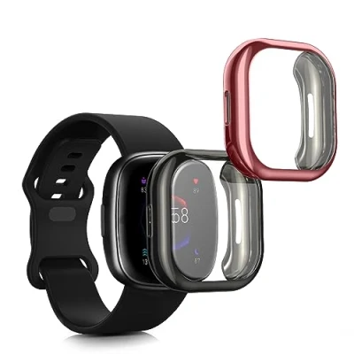 Immagine di kwmobile Set 2X Custodia Smartwatch Compatibile con Fitbit Versa 4 / Sense 2 Cover Case Silicone Protezione Orologio Fitness Nero/Fucsia