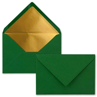 Immagine di FarbenFroh by Gustav Neuser 50 buste per lettere, formato B6, con rivestimento interno dorato, incollaggio a umido, 12,5 x 17,6 cm, colore verde scuro