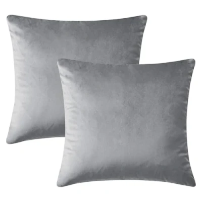 Immagine di Hafaa Confezione da 2 federe per cuscini 45x45cm in velluto riccio quadrato Copricuscini Decorativi con la Cerniera Invisibile, divano, soggiorno (Argento)