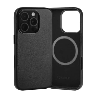 Immagine di TORRO Cover Compatibile con iPhone 16 Pro Custodia Sottile in Pelle Premium MagSafe (Nero)