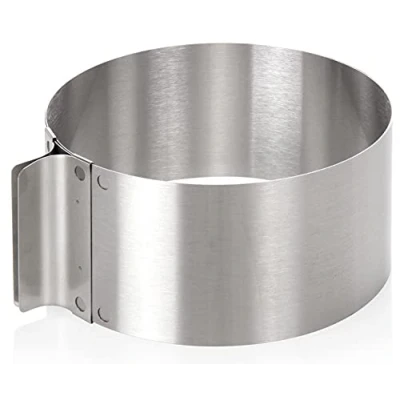 Immagine di wenco Anello per torta regolabile da 16 a 30 cm, alto 8 in acciaio inox, accessorio forno torte, resistente al calore fino 180 C, antiruggine, argento, lavabile lavastoviglie