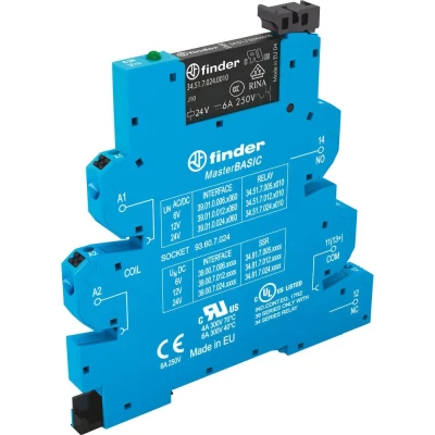 Immagine di Finder 39.01.0.012.0060 Relè di accoppiamento 12 V/DC, V/AC 6 A 1 scambio pz.