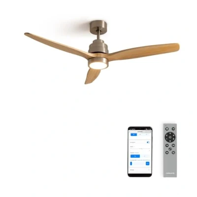 Immagine di CREATE / WINDSTYLANCE DC/Ventilatore da soffitto con WIFI luce, motore DC nickel, pale in legno naturale/Silenzioso, 2 altezze, timer