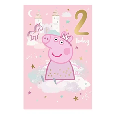 Immagine di Danilo Promotions Ltd biglietto ufficiale Peppa Pig per i 2 anni, di auguri con la principessa Pig, colori assortiti, PG057, multicolore, 210 x 290 mm