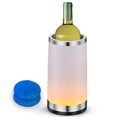 Immagine di Refrigeratore per bottiglie vino Elrigs con lampada touch RGB Secchio raffredda Isolante a doppia parete 2 piastre eutettiche champagne da 750 ml Regalo amanti del