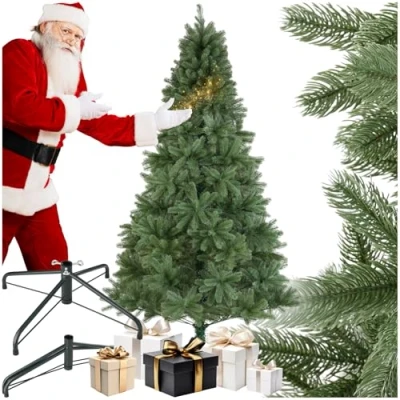 Immagine di tectake® Albero di Natale Artificiale, Realistico, Aghi Stampati a Pressofusione, con Supporto Pieghevole, Decorazioni Casa Moderna Verde, Premium: 210 cm / 1106 punte