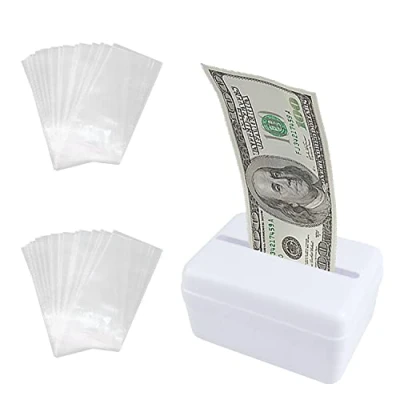 Immagine di PFLYPF Torta Cash Scatola, Pull out Kit, con 40 Trasparente Sacchetti di Soldi, Compleanno Decorazione, rifornimenti del Partito, Bianco Scatola