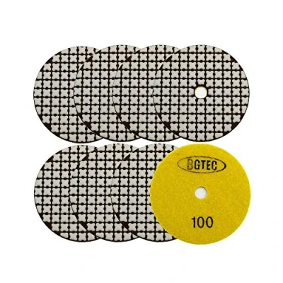 Immagine di BGTEC 100mm Set di Tamponi Diamantati a Secco 8 pezzi #100 Kit per Granito, Marmo, Pietra, Quarzo, Piastrelle, Bordi del Pavimento in Cemento, Lucidatura Controsoffitto