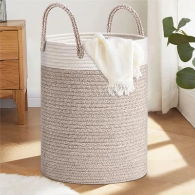 Immagine di ZLPBAO XXL Cesto Portabiancheria Sporca Intrecciato in Cotone con Manico, Grande, Pieghevole Cesta Panni Sporchi per Lavanderia Bambini Bagno Giocattoli Coperte