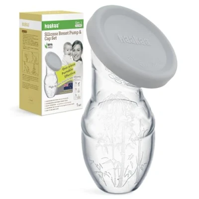 Immagine di haakaa 100 ML Tiralatte in Silicone Con Coperchio, Trasparente Manuale, Raccolta Latte, Sano e Innocuo, Salva Ogni Goccia di Latte Materno