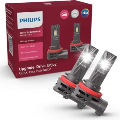 Immagine di Philips Ultinon Access LED lampadina fari auto (Fog H8/H11/H16), ultra compact direct fit, +80%, 6.000K, set di 2