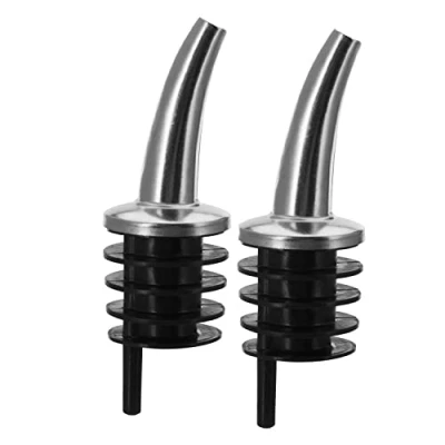 Immagine di Westmark 2 Beccucci per Bottiglie di Liquori e Olio, Molto Corti, Metallo/Ottone, Senza Nichel, Tappi in Plastica, Classic Gastro, Argento/Nero, 43722280