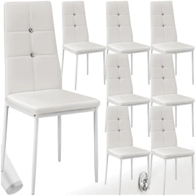 Immagine di TecTake 800882 Set di 8x Sedie per Sala da Pranzo, Resistente Similpelle, Sedile e Schienale Imbottiti, Elegante Design con Strass (Bianco)