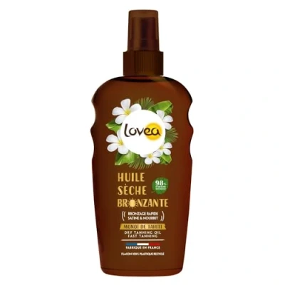 Immagine di LOVEA Olio Secco Bronzante Viso &amp; Corpo Monoi De Tahiti Abbronzatura rapida, dorata e luminosa Nutriente resistente all&#039;acqua Vegan Made in France 150 ml