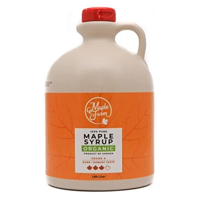 Immagine di MapleFarm Puro sciroppo d&#039;acero Canadese BIOLOGICO Grado A (Dark, Robust taste) 1,89 l (Confezione da 1) Original maple syrup succo BIO