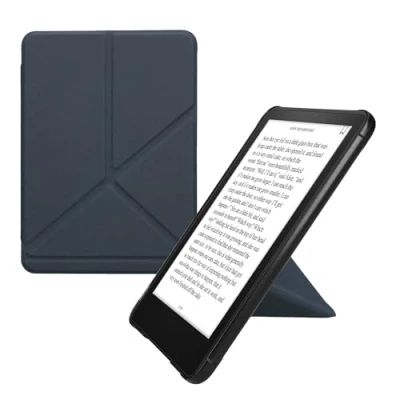 Immagine di kwmobile Custodia Pieghevole Origami Compatibile con Amazon Kindle Paperwhite (12. Gen 2024) / Colorsoft Cover Magnetica Pelle PU eReader Stand Blu Scuro