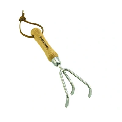 Immagine di Kent &amp; Stowe Rastrello a 3 punte Artiglio manuale in acciaio inossidabile per terreni duri, sarchiello con manico frassino, lunghezza: 28 cm
