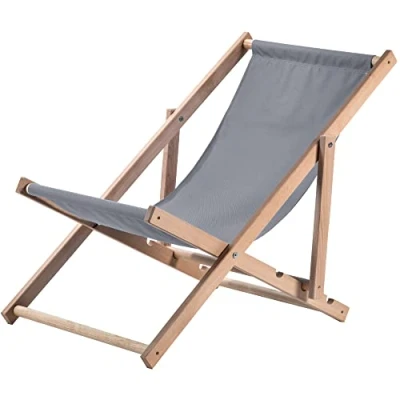 Immagine di KADAX Sedia a Sdraio Pieghevole in Legno Massello di Faggio, Regolabile per il Relax al Mare, sul Balcone, Terrazza e nel Giardino (Grigio)