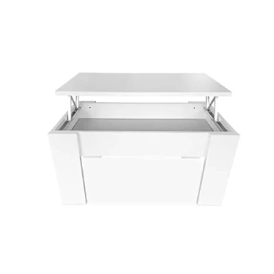 Immagine di mattfy caffè e tè sollevabile, tavolino da Salotto o Sala Pranzo, Dimensioni: 90 cm (Larghezza) x 50 (profondità) 46 (Altezza), Legno Melamina, Bianco, 46/57