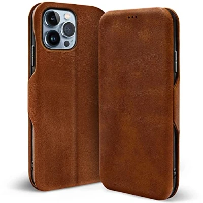Immagine di Verco Case per Apple iPhone 13 Pro Custodia, Cover a Libro Pelle PU Custodia Premio Booklet Protettiva, Marrone