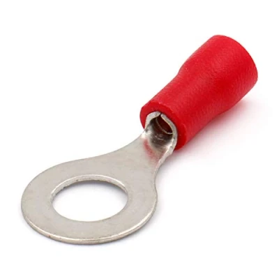 Immagine di Heschen, connettore a crimpare per terminali ad anello, in vinile, isolato, RV1.25 6, dimensioni 1/4&quot; 0,5 1,5 mm² (22 16 AWG) rosso, confezione da 100