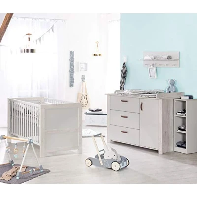 Immagine di roba Cameretta per Bambini &quot;Mila&quot;, Lettino Combinato 70 x 140 cm, Fasciatoio con Cassettiera, Bianco/Grigio