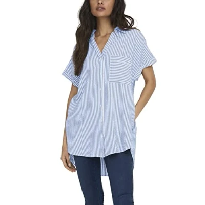 Immagine di ONLY Onlfenna S/S Camicia Larga Wvn Noos Donna, Cloud Dancer/Strisce: Blue Mirange Stripe, M