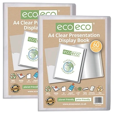 Immagine di eco eco099x2 Raccoglitore per presentazioni, formato A4, 50% riciclato, 60 tasche, trasparente