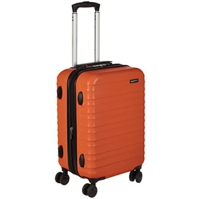 Immagine di Amazon Basics Valigia da Cabina Rigida Espandibile, Trolley Bagaglio a Mano in ABS, con 4 Ruote Girevoli, 55 cm, Arancia Bruciata