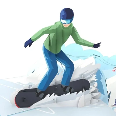 Immagine di MOKIO® Biglietto Auguri Pop Up Snowboarder Buono Regalo 3D per una vacanza sulla neve o un corso di snowboard, Viaggio gli sport invernali