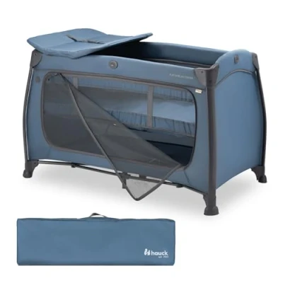 Immagine di hauck Lettino Neonato da Viaggio Play N Relax Center Culla con Fasciatoio, Borsa e Apertura XL Campeggio per Bambini Pieghevole, Dalla Nascita Fino a 15 kg Blu scuro