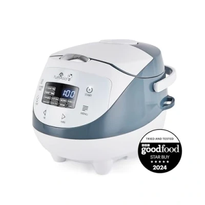 Immagine di Yum Asia Panda Mini Cuociriso con Ciotola in Ceramica Ninja e Advanced Fuzzy Logic (3,5 tazze, 0,63 litri) 4 Funzioni di Cottura del Riso, Multicooker, Display LED, 220 240V (White/Grey)