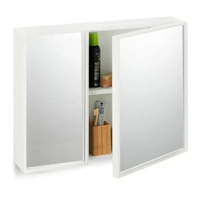 Immagine di Relaxdays Armadietto Bagno con Specchio Contenitore a 2 Ante, Mobiletto Pensile Parete, HLP: 50 x 65 15,5 cm, Bianco
