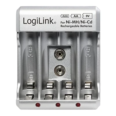 Immagine di LogiLink PA0168 Caricatore per batterie AA/AAA/9V Ni MH/Ni Cd, colore: Argento