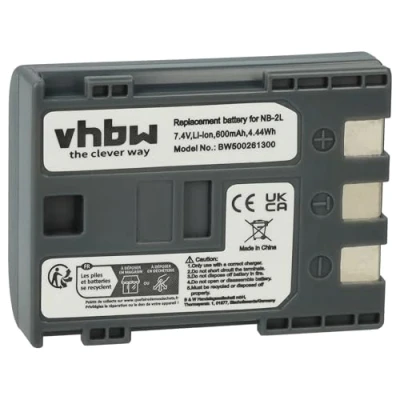 Immagine di vhbw Li Ion Batteria 600mAh (7.2V) per foto video camera Canon Powershot G7, G9, S30, S40, S45, S50, S60, S70, S80 sostituisce NB 2L.