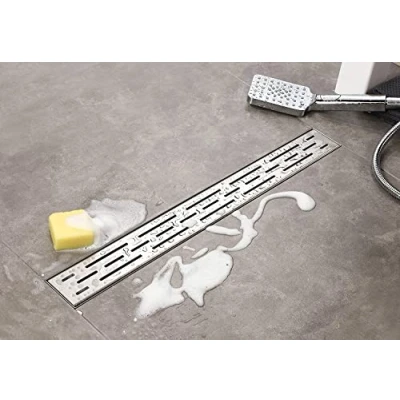 Immagine di Elbe Canaletta scarico per doccia con griglia a feritoia Canalina in acciaio inox Piletta Drenaggio flangia perimetrale 70 cm RN K070A