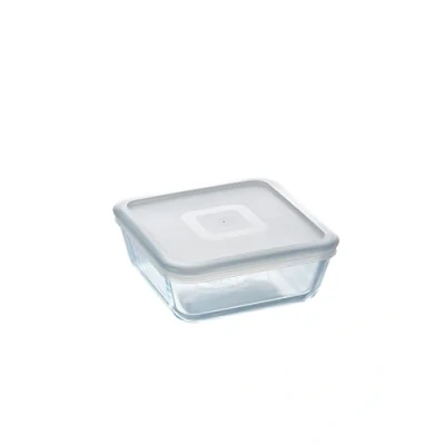 Immagine di PYREX Cook&amp;Freeze Contenitore Quadrato con Coperchio, Vetro, Bianco, 0,85 Litri, borosilicato, Trasparente