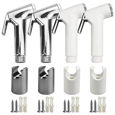 Immagine di 4 Pezzo Plastica Doccetta Per Bidet, Spruzzatore Bidet Tenuto In Mano Spruzzatore, Wc Portatile Atomizzatore Regolabile Igiene Personale Doccia Bagno Wc(Argento, Bianco)