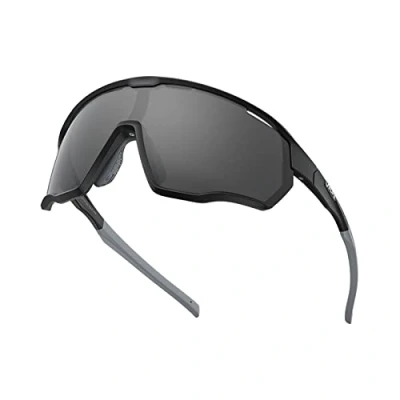 Immagine di OLIFE Occhiali da Ciclismo Sportivi Polarizzati TR90 Montatura per Uomo Donna MTB Sole Guida/Pesca/Sci/Corsa (Nero, Grigio)