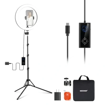 Immagine di NEEWER 12&quot; LED Ring Light per Telefono ad Alta Potenza da 24W + Stativo 71&quot;, Bicolore 2900K 7000K, Ingresso PD USB C, CRI97+ 1810lux/0,5m 12 Scene Trucco Streaming Live Chiamate Zoom TikTok, RH12B