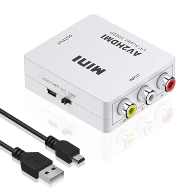 Immagine di Vinmooog Convertitore da RCA a HDMI, adattatore av hdmi Supporta PAL/NTSC con USB Cavo per PC/WII/ N64/ TV/ PS3/ Blu Ray DVD bianco