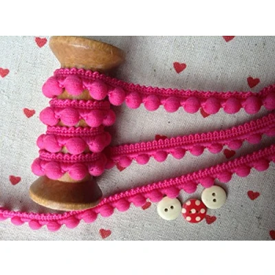 Immagine di Taglio di bolle pom perlate Passamaneria con mini pompon, ottima qualità, dimensioni: 10mm (0,4&quot;) x 1m, Lampone #A