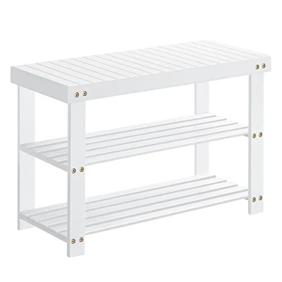 Immagine di SONGMICS Panca Portascarpe, Scarpiera in Bambù a 3 Livelli, per Corridoio, Può Contenere fino 130 kg, 28,7 x 70,1 45,3 cm, Ingresso, Bagno, Camera da Letto, Bianco LBS004W01