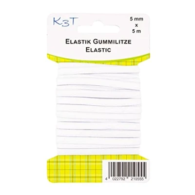 Immagine di K3T Elastico in Gomma, Poliestere Elastodiene, Bianco, 5mm x 5m