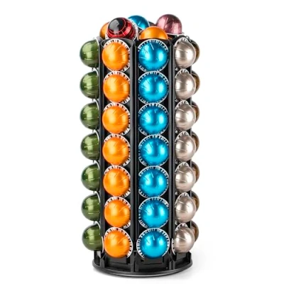 Immagine di Bagoo, Supporto per cialde Nespresso Vertuoline, rotazione di 360 gradi, con supplemento centrale addizionale, contiene più 56 capsule